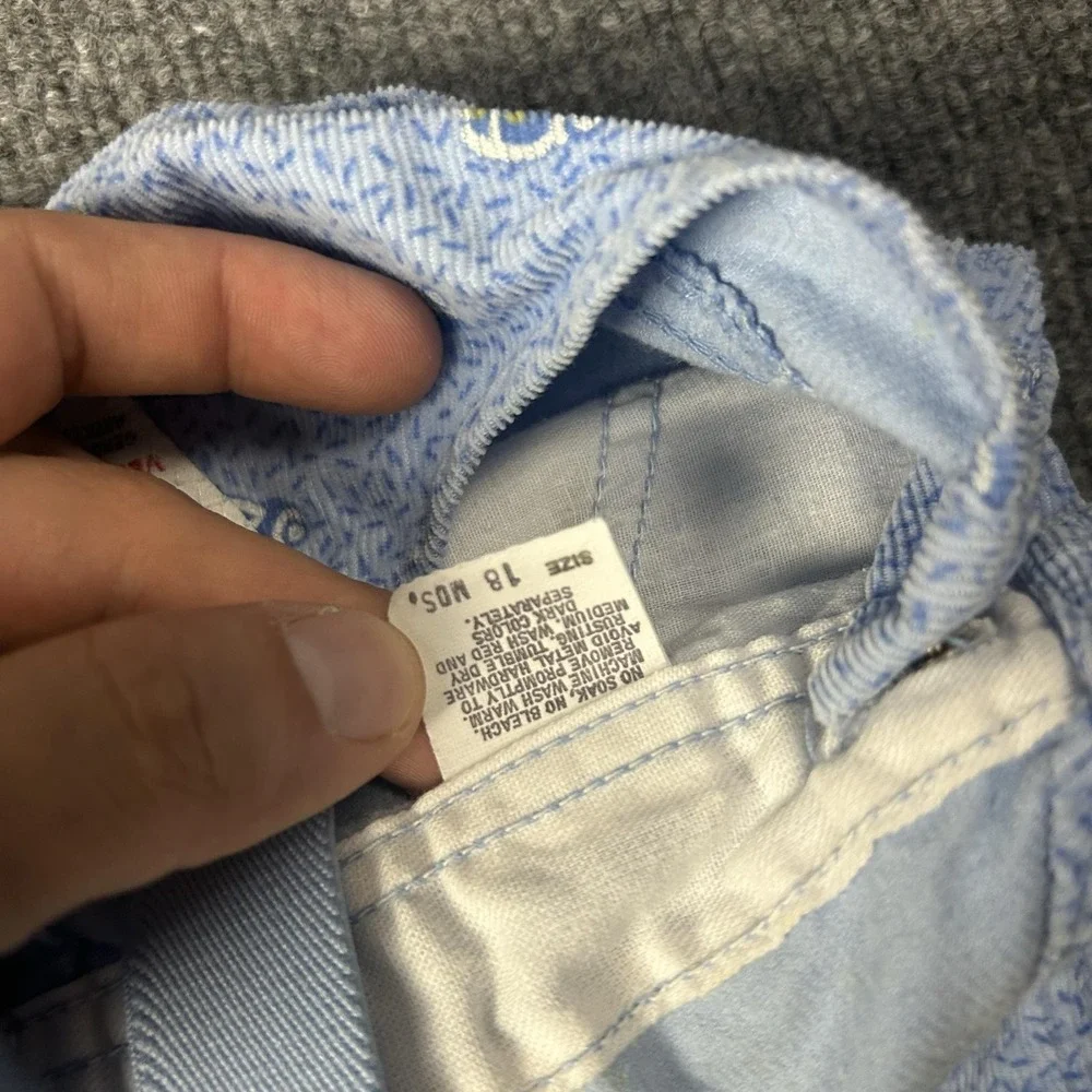 Vintage OshKosh B'gosh Overall Boys 12-18 Months Blue Car Print Seersucker USA